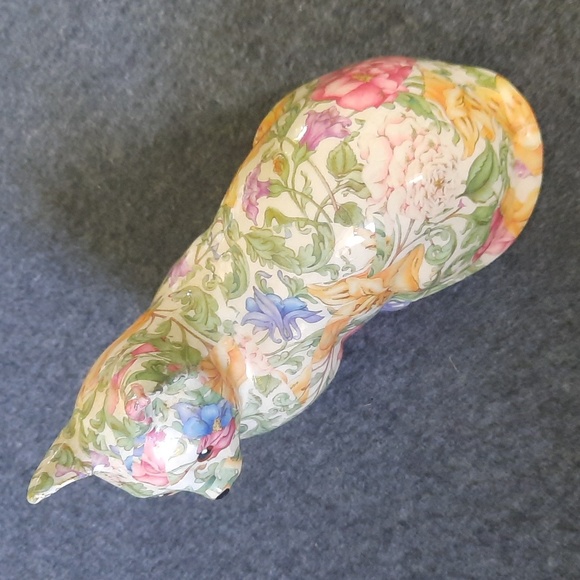 Vintage chintz cottagecore floral print decoupage cat figurine - Picture 2 of 9